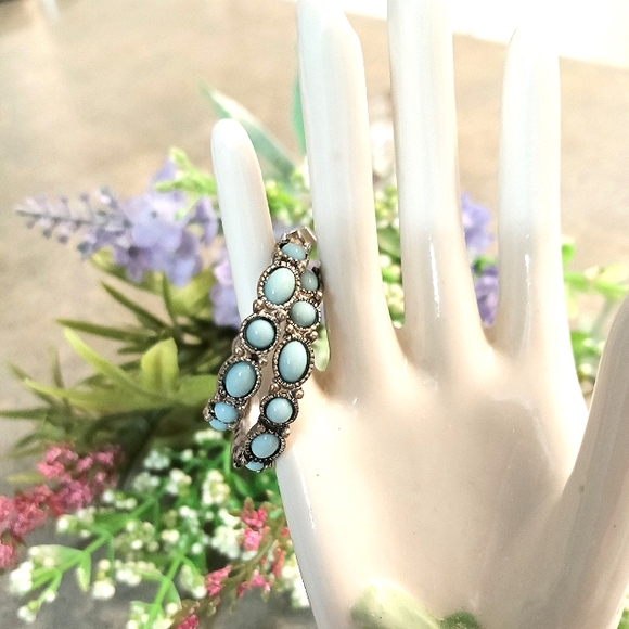 🩵Turquoise & Silver Hoop Earrings (3" X 3")🩵 - Picture 1 of 5